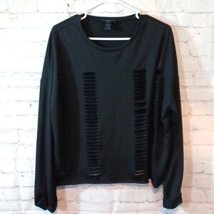 See You Monday LosAngeles Black Ripped Stretch Top S